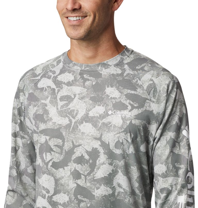 Men's PFG Terminal Deflector Printed Long Sleeve Shirt, Color: Cool Grey Inside Out Camo, image 4