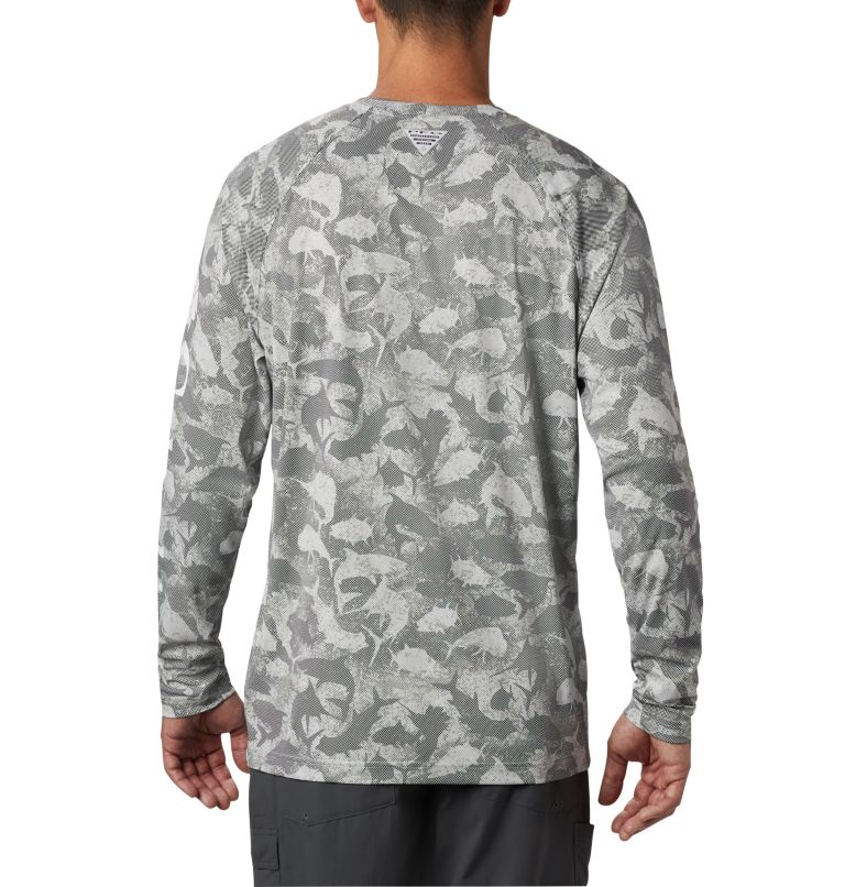 Men's PFG Terminal Deflector Printed Long Sleeve Shirt, Color: Cool Grey Inside Out Camo, image 2