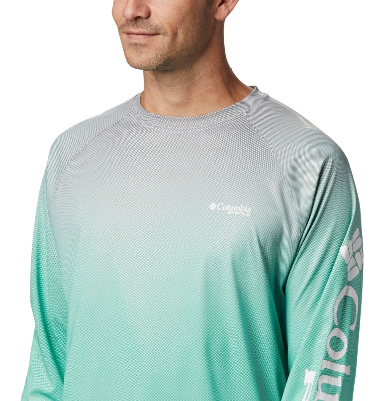 Men's PFG Terminal Deflector Printed Long Sleeve Shirt, Color: Dark Lime Gradient, image 4