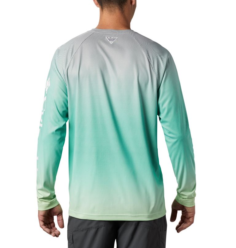 Men's PFG Terminal Deflector Printed Long Sleeve Shirt, Color: Dark Lime Gradient, image 2