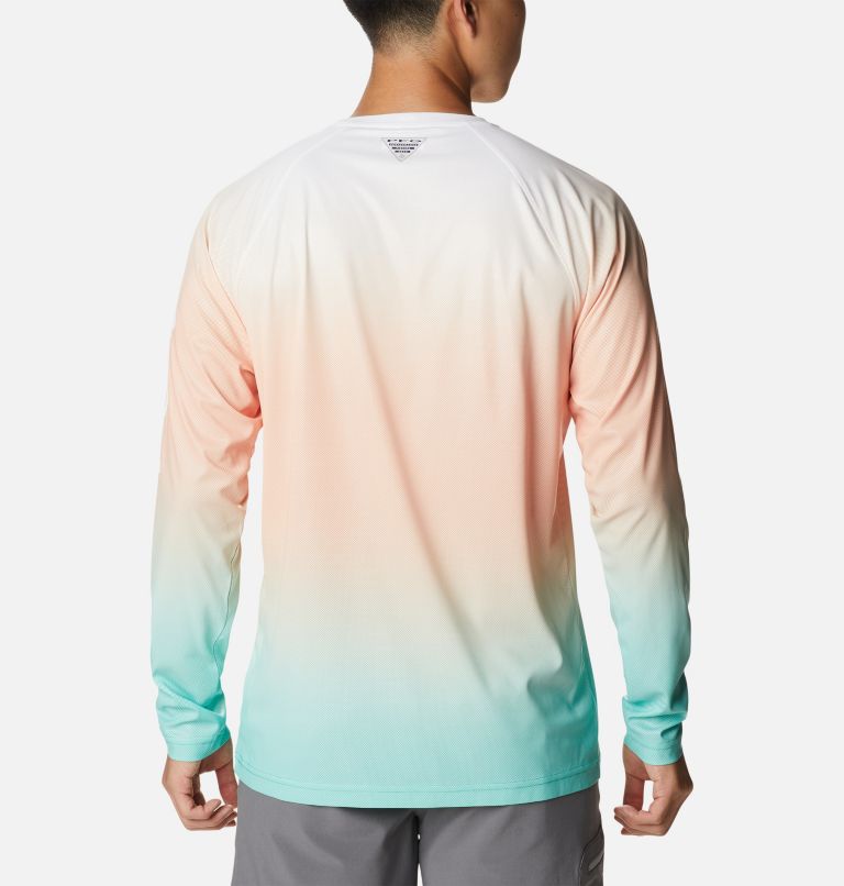 Men's PFG Terminal Deflector Printed Long Sleeve Shirt, Color: Electric Turquoise Gradient, image 2