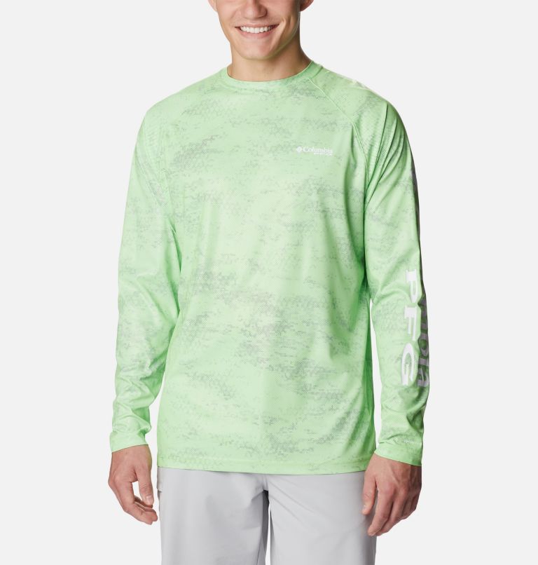 Thumbnail: Men's PFG Terminal Deflector Printed Long Sleeve Shirt, Color: Green Mamba PFG Camo, image 1