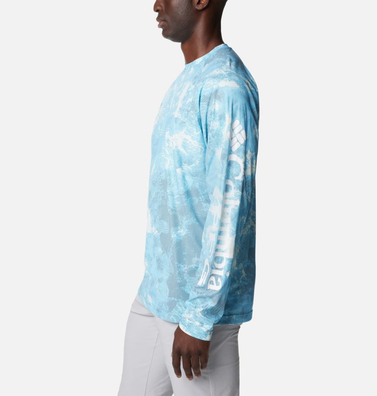 Men's PFG Terminal Deflector Printed Long Sleeve Shirt, Color: Ocean Blue Deepwaters Camo, image 3