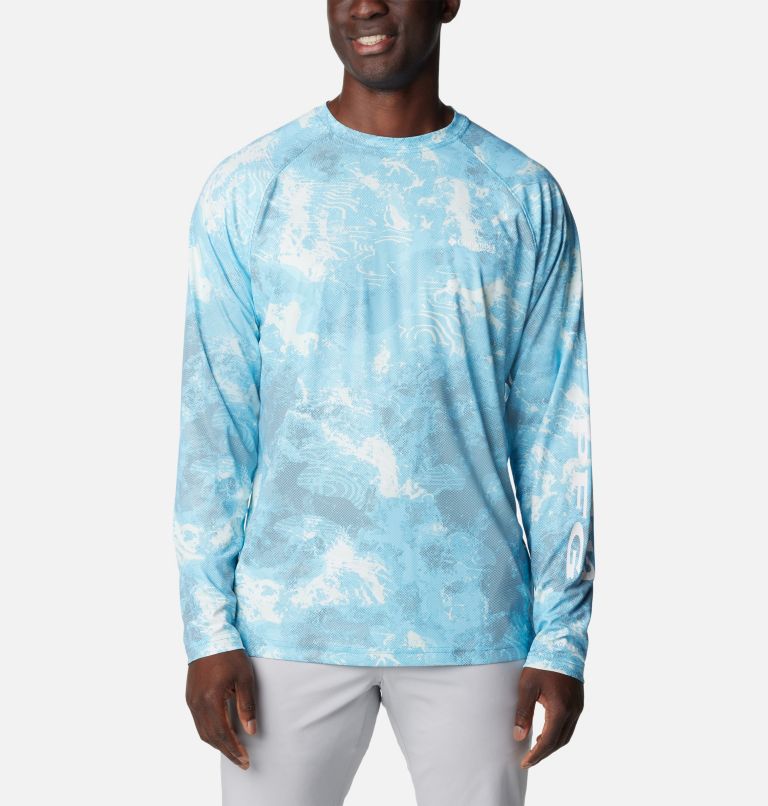 Men's PFG Terminal Deflector Printed Long Sleeve Shirt, Color: Ocean Blue Deepwaters Camo, image 1