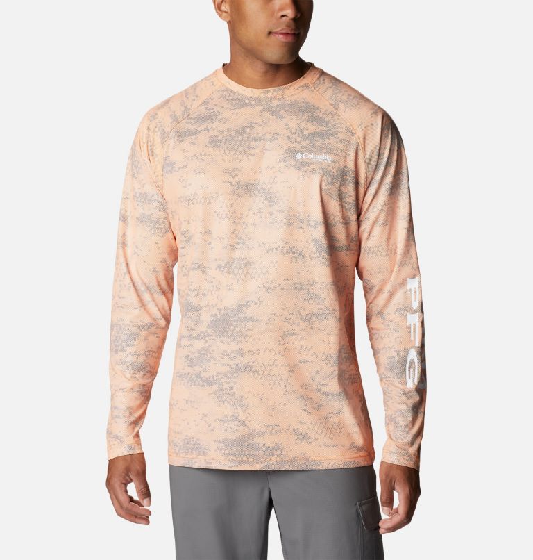 Men's PFG Terminal Deflector Printed Long Sleeve Shirt, Color: Orange Blast PFG Camo, image 1