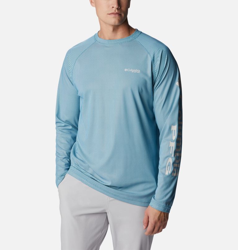 Thumbnail: Men’s PFG Terminal Deflector Long Sleeve Shirt, Color: Deep Marine, Cool Grey, image 1
