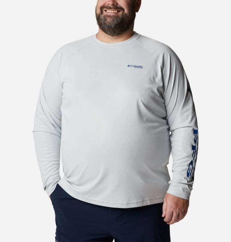 Men's PFG Terminal Deflector Long Sleeve Shirt - Big, Color: Cool Grey, Vivid Blue, image 1