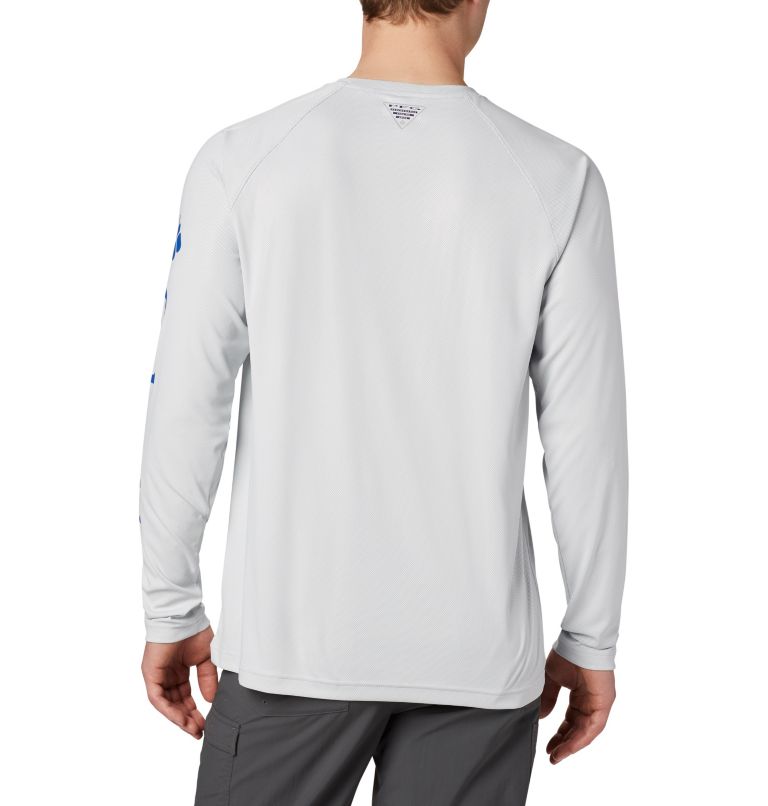 Thumbnail: Men's PFG Terminal Deflector Long Sleeve Shirt - Tall, Color: Cool Grey, Vivid Blue, image 2