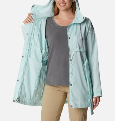 women's long rain jacket with hood