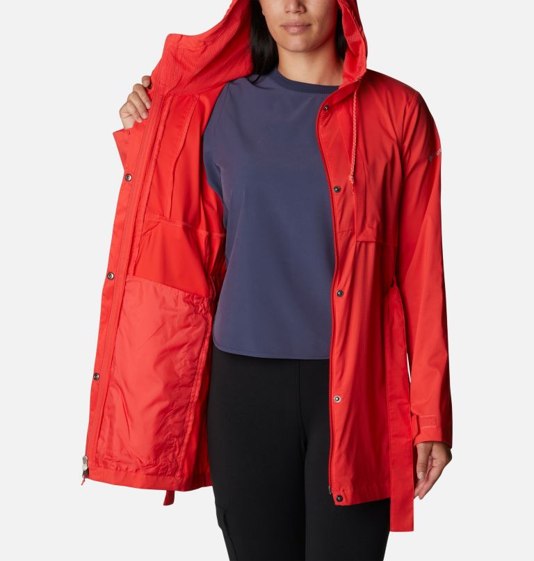 Women's Pardon My Trench Rain Jacket, Color: Red Hibiscus