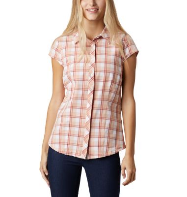 Chemise Manches Courtes Stretch Saturday Trail&trade; II Femme Saturday Trail&trade; II Stretch Pri | 404 | XS, Dark Coral Medium Grid, front
