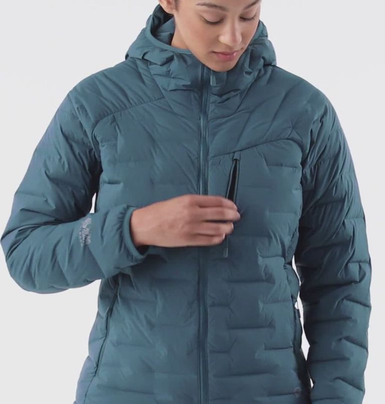 Women's Super/DS Stretchdown Hooded Jacket, Color: Icelandic