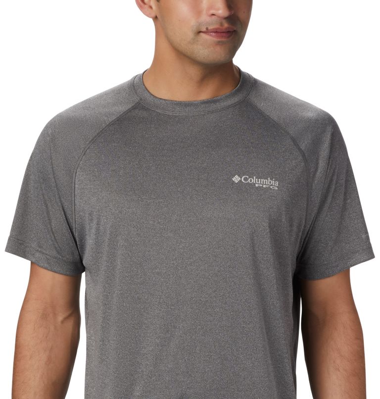 Thumbnail: Men’s PFG Terminal Tackle Heather Short Sleeve Shirt, Color: Charcoal Heather, Cool Grey Logo, image 3