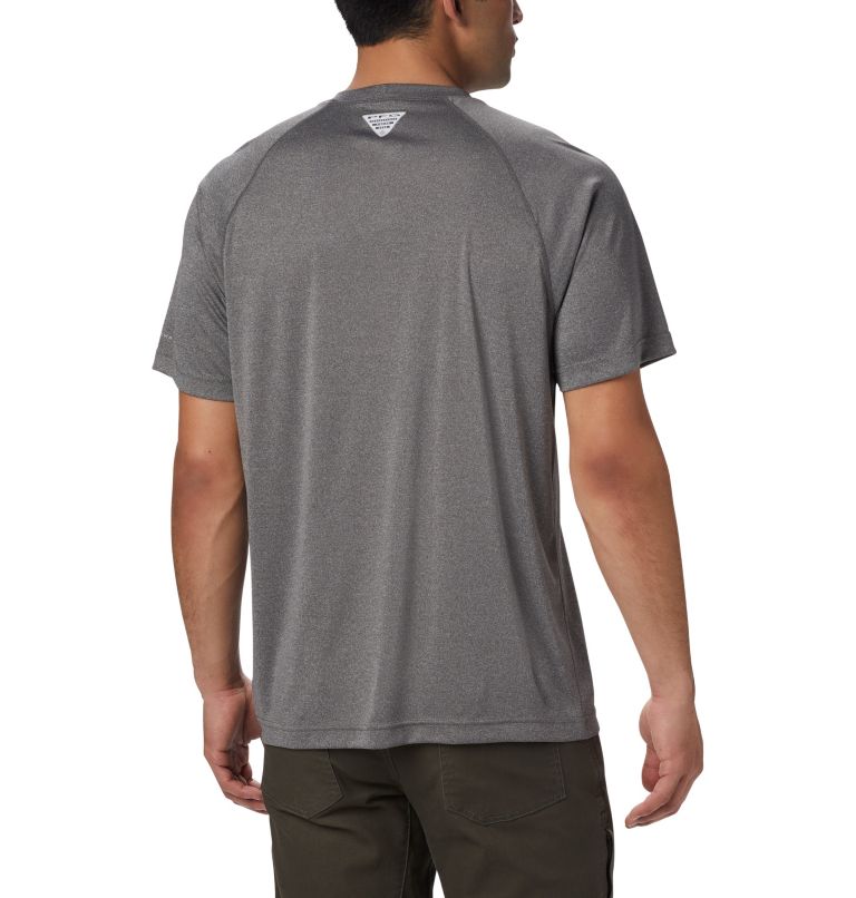 Thumbnail: Men’s PFG Terminal Tackle Heather Short Sleeve Shirt, Color: Charcoal Heather, Cool Grey Logo, image 2