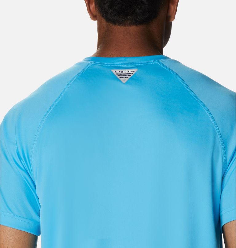 Men’s PFG Terminal Tackle Heather Short Sleeve Shirt, Color: Riptide Heather, City Grey Logo, image 5