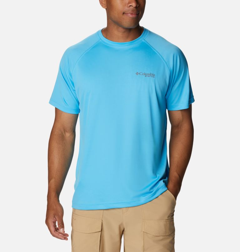Thumbnail: Men’s PFG Terminal Tackle Heather Short Sleeve Shirt, Color: Riptide Heather, City Grey Logo, image 1