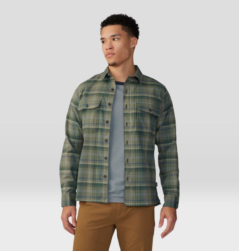 Men's Voyager One Long Sleeve Shirt, Color: Stone Green Bucket List Plaid, image 5