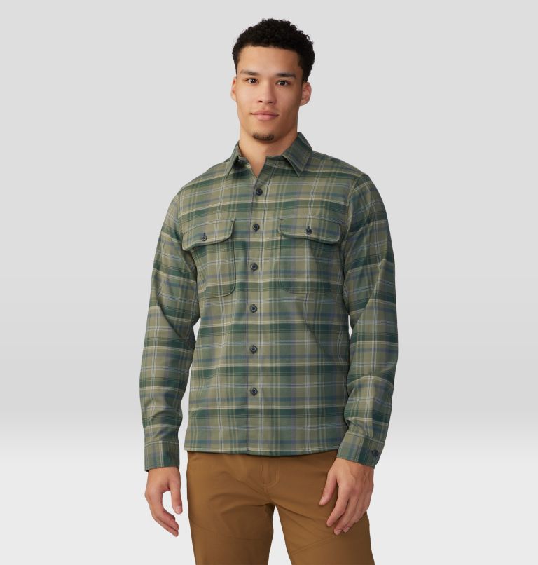 Men's Voyager One Long Sleeve Shirt, Color: Stone Green Bucket List Plaid, image 6