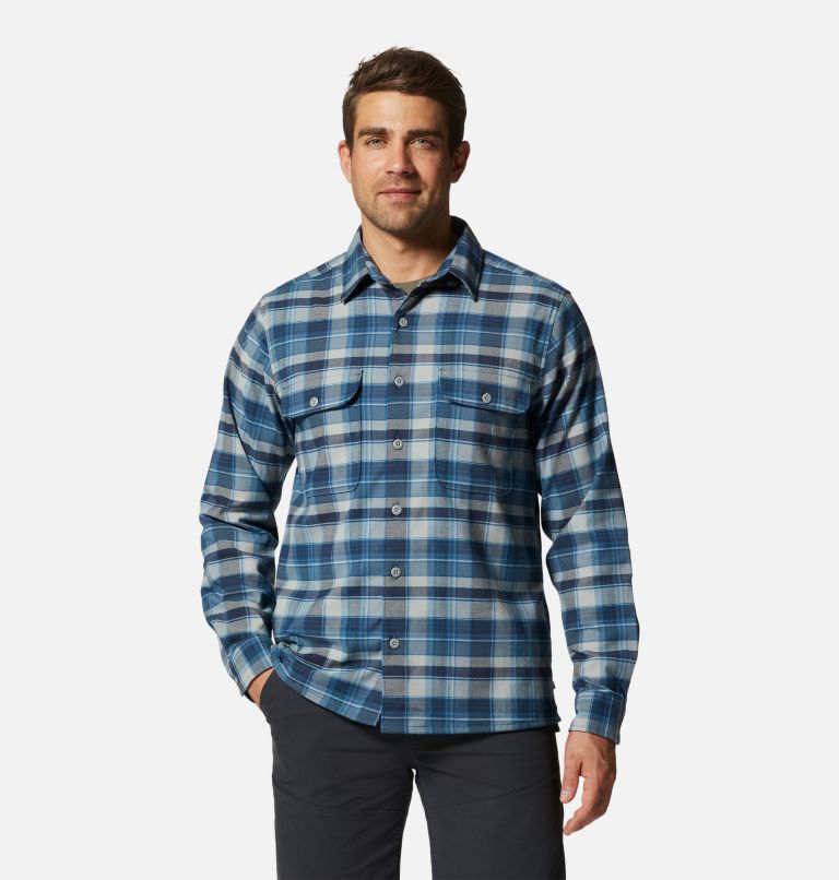 Men's Voyager One Long Sleeve Shirt, Color: Light Zinc Another Voyage Plaid, image 1