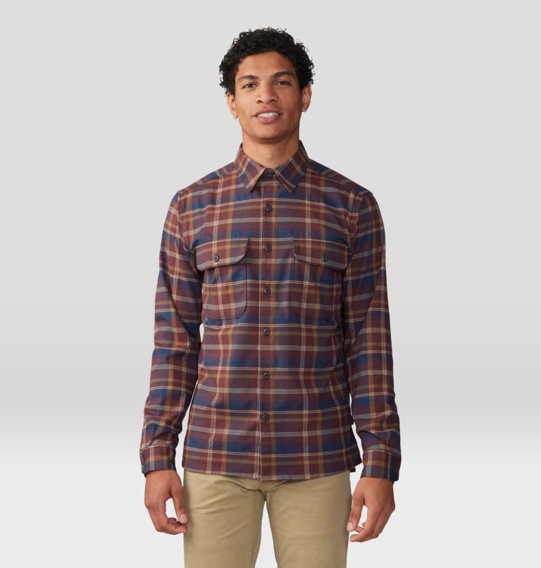 Men's Voyager One Long Sleeve Shirt, Color: Washed Raisin Bucket List Plaid, image 1