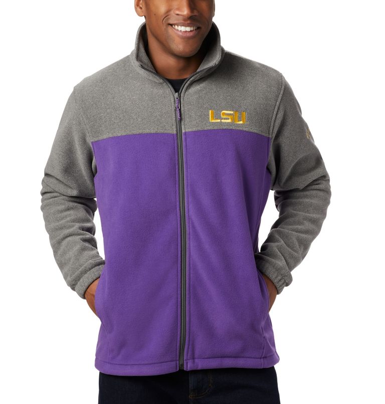 Thumbnail: Men's Collegiate Flanker III Fleece Jacket - Tall - LSU, Color: LSU - Charcoal Heather, Vivid Purple, image 3