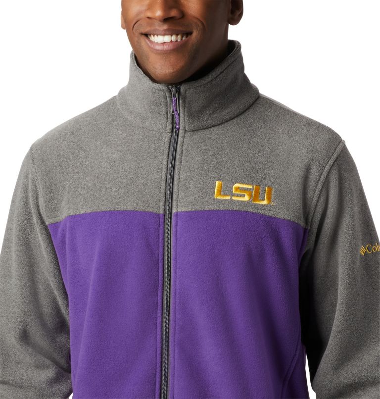 Thumbnail: Men's Collegiate Flanker III Fleece Jacket - Tall - LSU, Color: LSU - Charcoal Heather, Vivid Purple, image 5