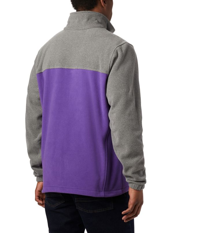 Thumbnail: Men's Collegiate Flanker III Fleece Jacket - Tall - LSU, Color: LSU - Charcoal Heather, Vivid Purple, image 2