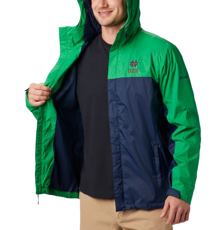 Thumbnail: Men's Collegiate Glennaker Storm Rain Jacket - Notre Dame, Color: ND - Fuse Green, Collegiate Navy, image 5
