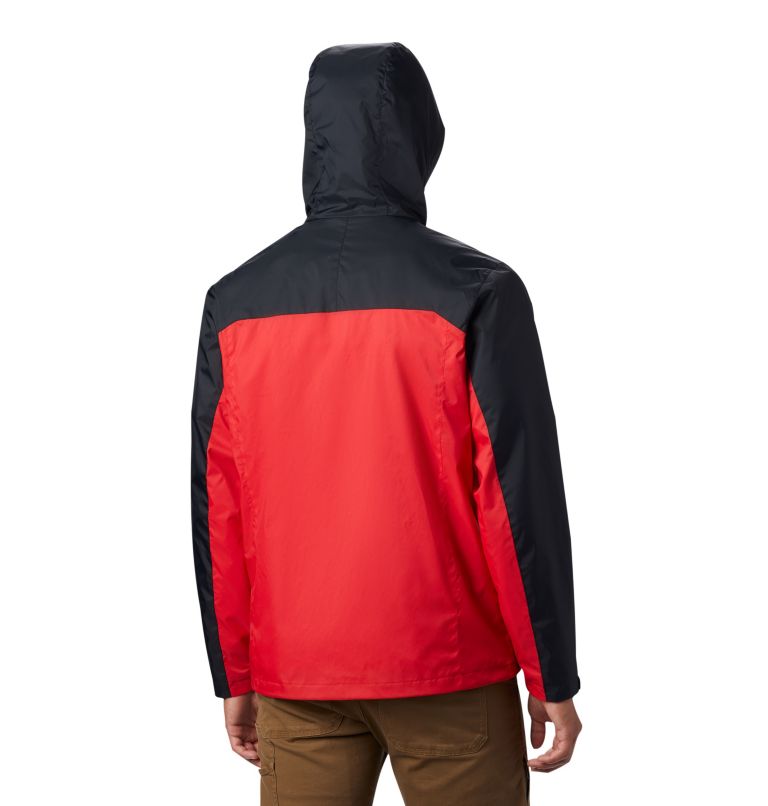 Red and store black raincoat