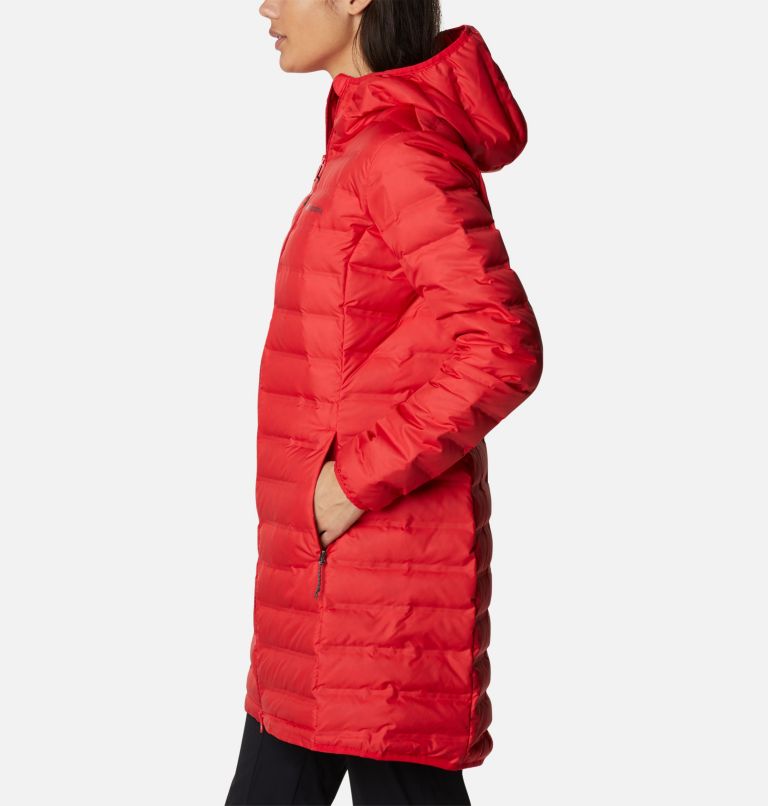 Women's Lake 22 Down Long Hooded Jacket, Color: Red Lily, image 3