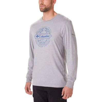 Men's Cades Cove Long Sleeve Graphic T-Shirt Cades Cove&trade; LS Graphic Tee | 011 | S, Columbia Grey Heather, Faceted Badge, front