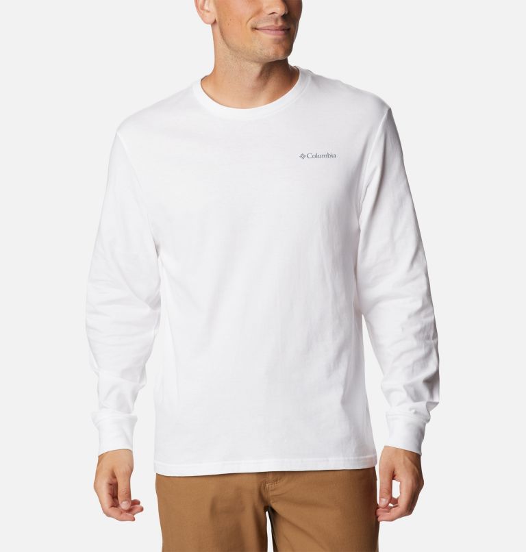 Thumbnail: Men's Cades Cove Long Sleeve T-Shirt, Color: White, Outdoor Park, image 1