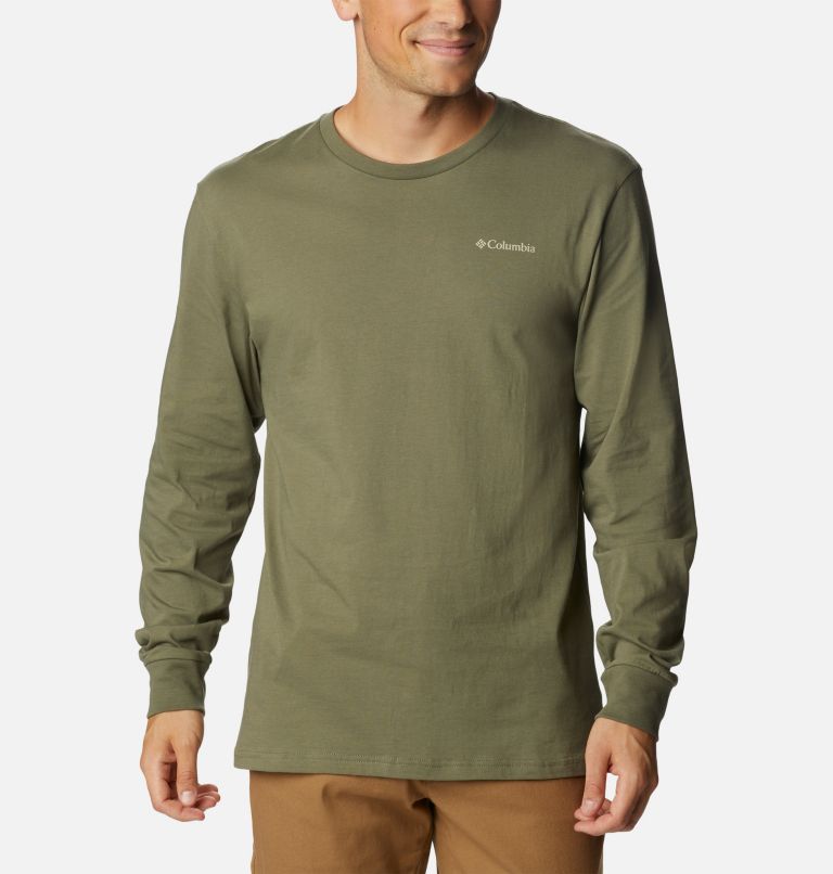 Thumbnail: Men's Cades Cove Long Sleeve T-Shirt, Color: Stone Green, Outdoor Park, image 1