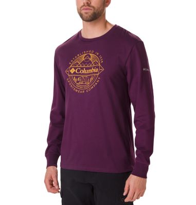 Men's Cades Cove Long Sleeve Graphic T-Shirt Cades Cove&trade; LS Graphic Tee | 011 | S, Black Cherry, Faceted Badge, front