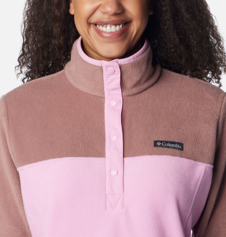 Columbia Women's Benton Springs Half Snap Pullover, Aqua Haze/Sunset  Peach/Dusty Pink, Petite X-Large at  Women's Clothing store