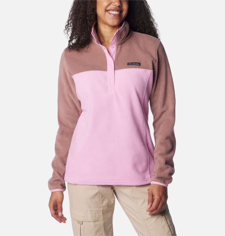 Columbia Women's Benton Springs Half Snap Pullover, Aqua Haze/Sunset  Peach/Dusty Pink, Petite X-Large at  Women's Clothing store