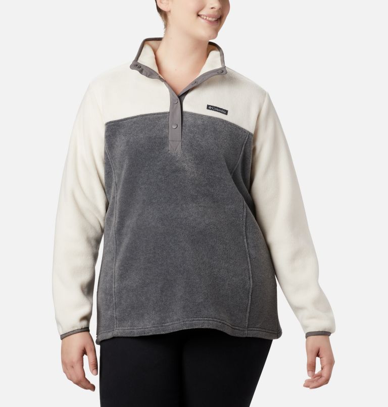 Women's Benton Springs Half Snap Fleece Pullover - Plus Size, Color: City Grey Heather, Chalk, image 1