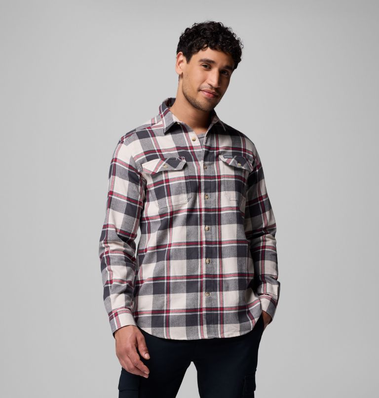Men's Flare Gun Stretch Flannel Shirt, Color: Dark Stone Trails Edge Plaid, image 1