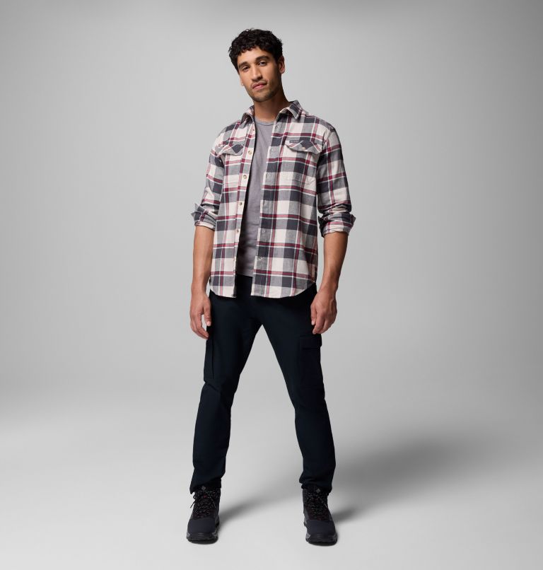 Men's Flare Gun Stretch Flannel Shirt, Color: Dark Stone Trails Edge Plaid, image 2