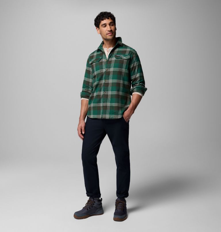 Men's Flare Gun Stretch Flannel Shirt, Color: Rain Forest Trails Edge Plaid, image 2