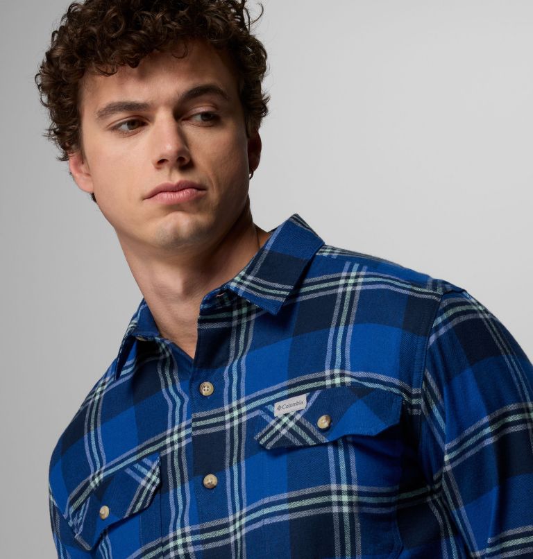 Men's Flare Gun Stretch Flannel Shirt, Color: Mtn Blue Trails Edge Plaid, image 6