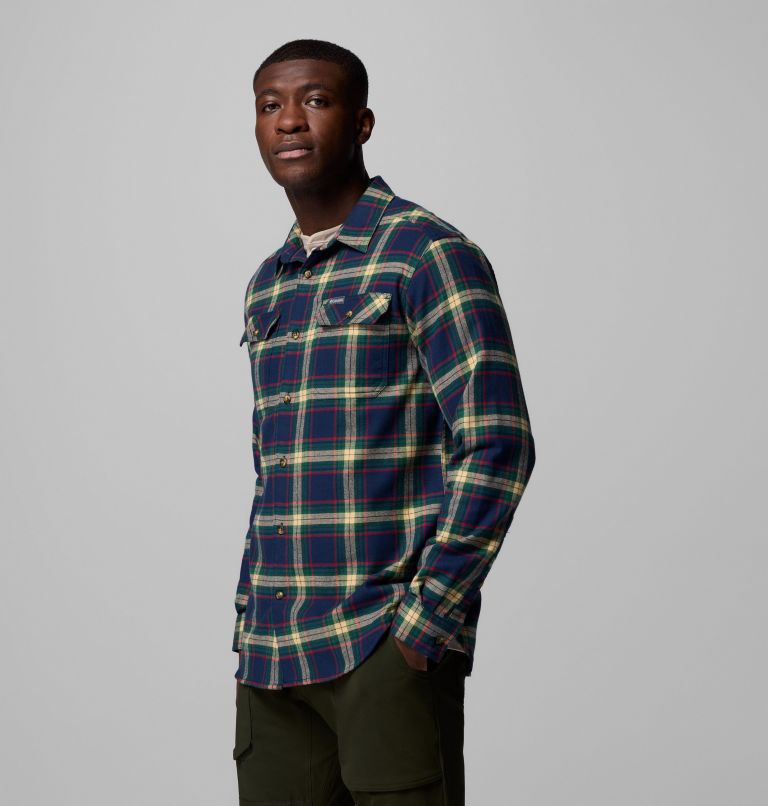 Men's Flare Gun Stretch Flannel Shirt, Color: Coll Navy Two Lane Tartan, image 4