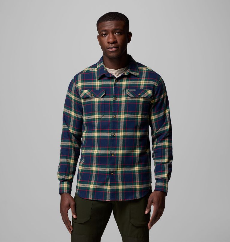 Men's Flare Gun Stretch Flannel Shirt, Color: Coll Navy Two Lane Tartan, image 1