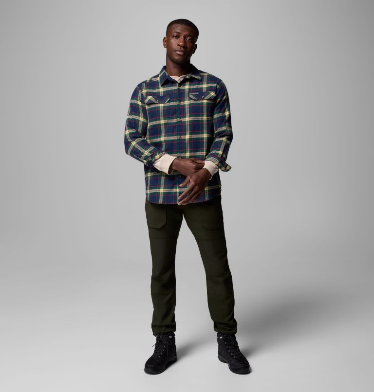 Men's Flare Gun Stretch Flannel Shirt, Color: Coll Navy Two Lane Tartan, image 2