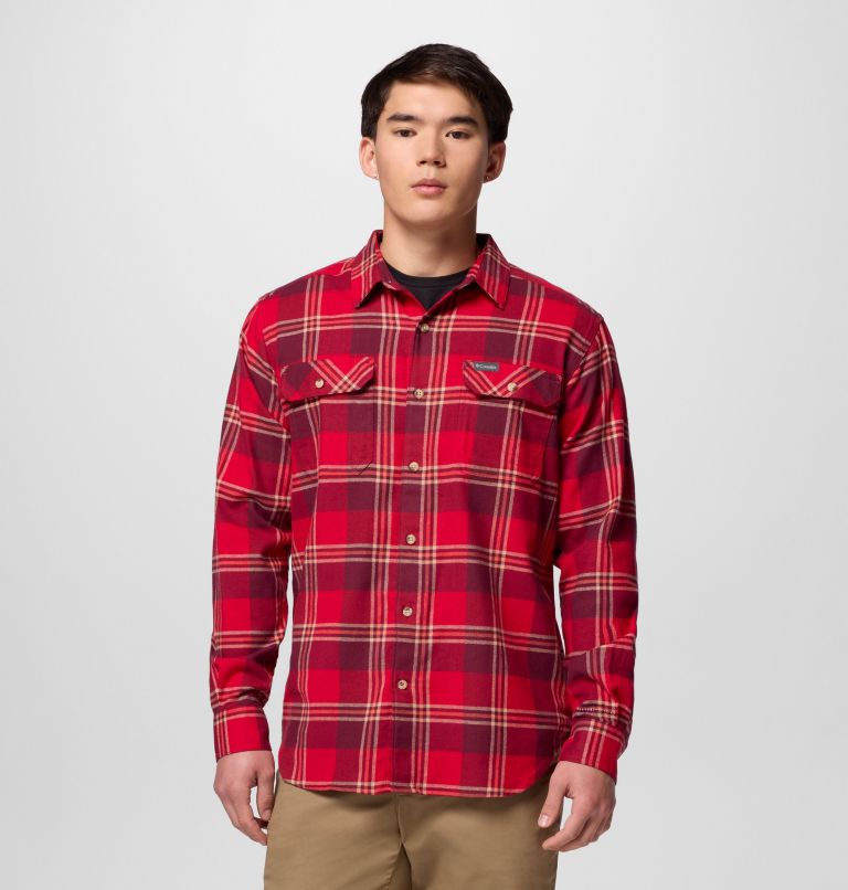 Men's Flare Gun Stretch Flannel Shirt, Color: Mtn Red Trails Edge Plaid, image 1