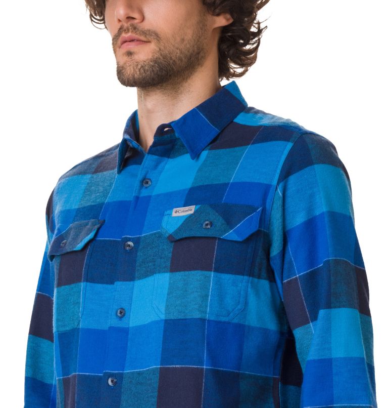 Men's Flare Gun Stretch Flannel Shirt, Color: Azure Blue Big Check, image 3