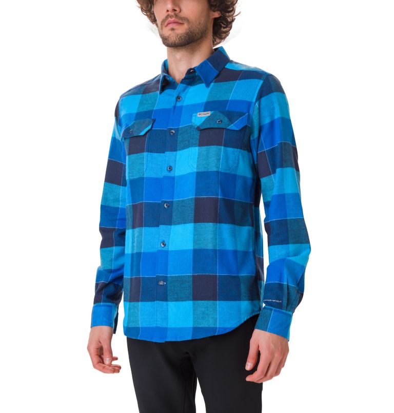 Men's Flare Gun Stretch Flannel Shirt, Color: Azure Blue Big Check, image 1