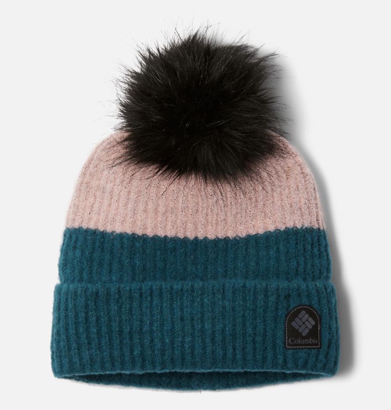 WIDE CUFF FAUX FUR POM BEANIE Grey