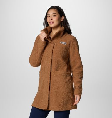 Chaqueta larga de forro polar sherpa Panorama para mujer, Color: Camel Brown, image 4