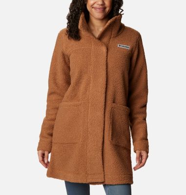 Women's Panorama Long Sherpa Fleece Jacket, Color: Camel Brown, image 1